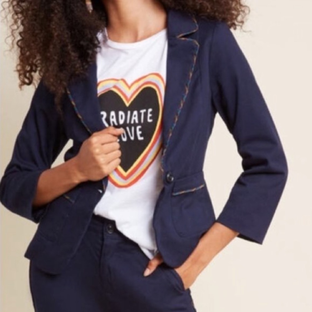 Modcloth Legendary Lifestyle Blazer Rainbow Trim